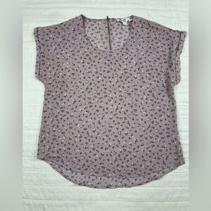 Hippie Rose Floral Short Sleeve Lavender Top Large